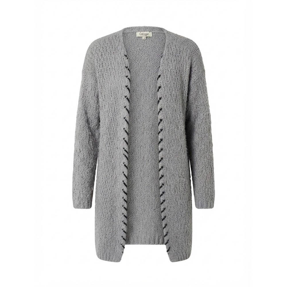 Cocogio Knit Cardigan Womens M Grey Open Front Whipstitch Made In Italy Luxury